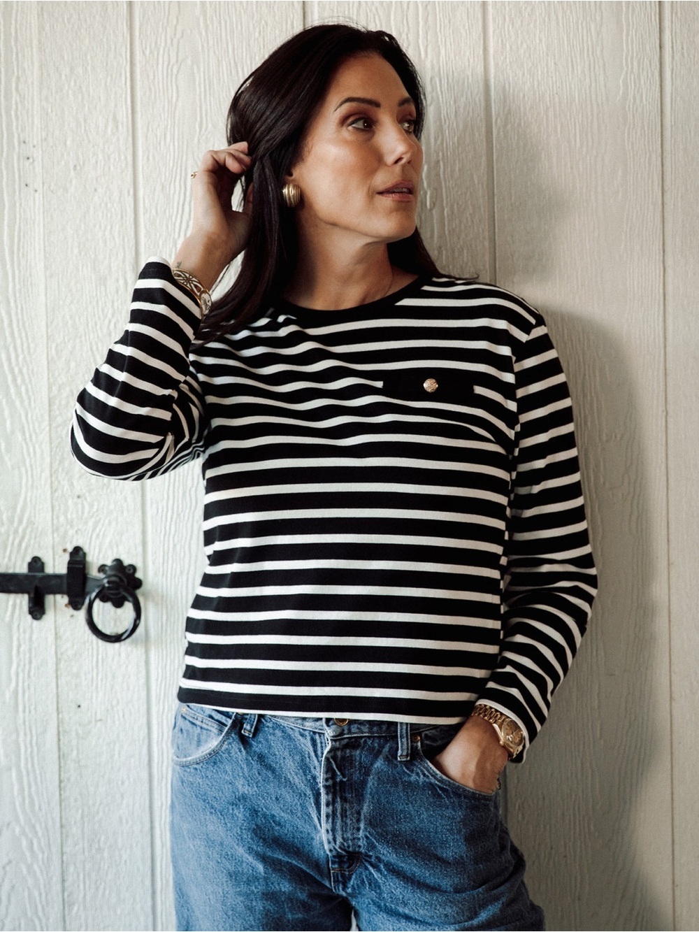 Brunette the Label Striped Long Sleeve Regular Tee – Size M/L – NWT